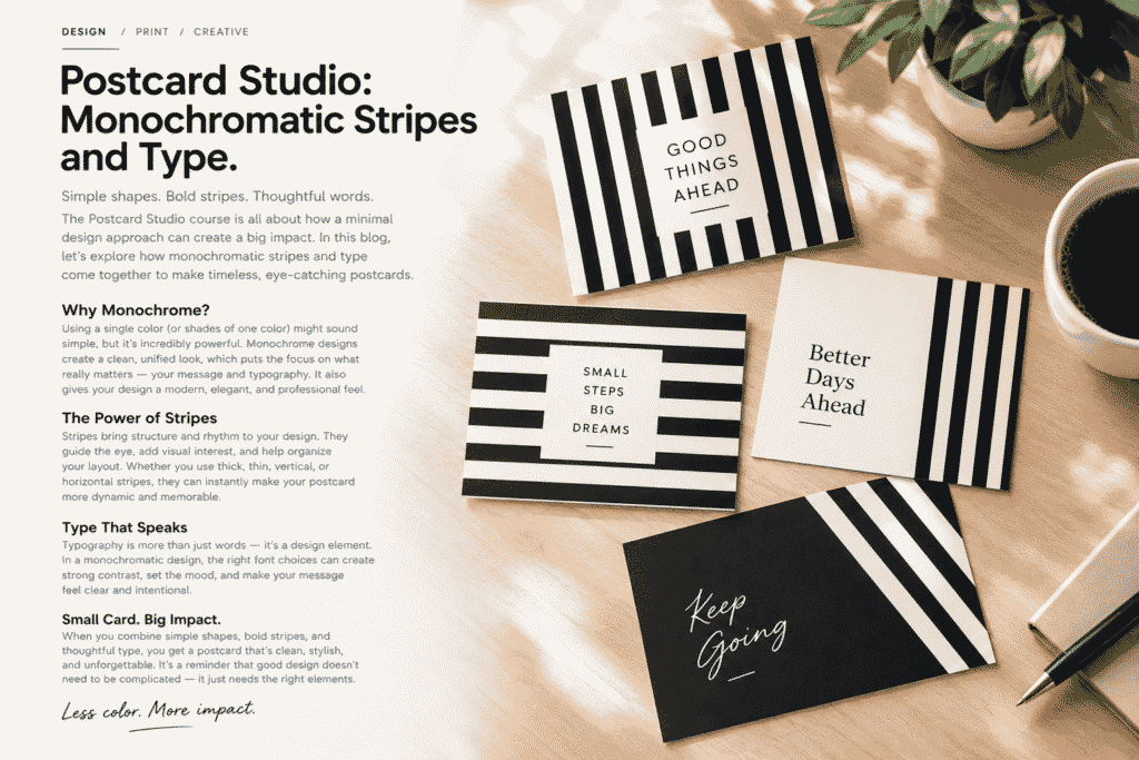 Postcard Studio: Monochromatic Stripes and Type