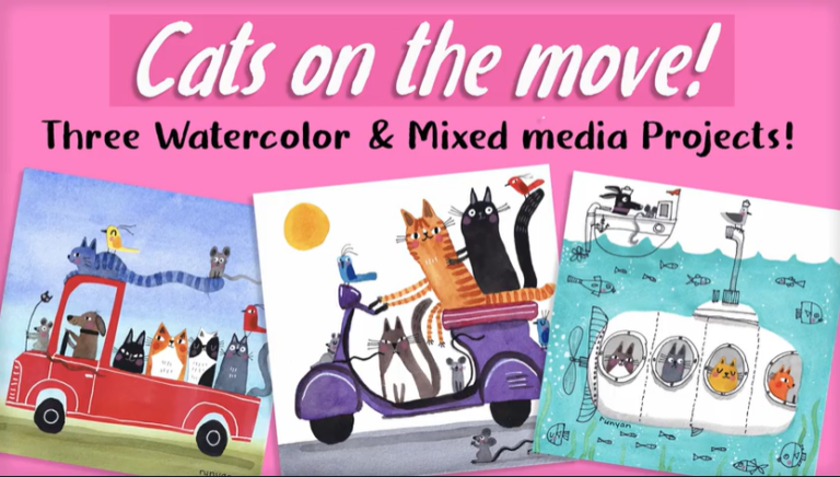 Cats On The Move – Three Mixed Media and Watercolor Projects